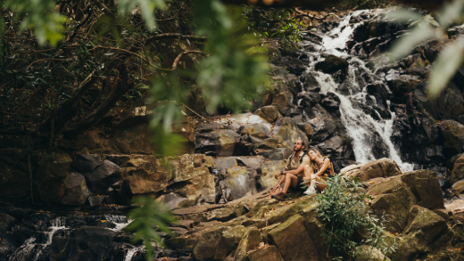 Beautiful waterfall at Bel Ombre Nature Reserve, Mauritius, surrounded by lush tropical forest
