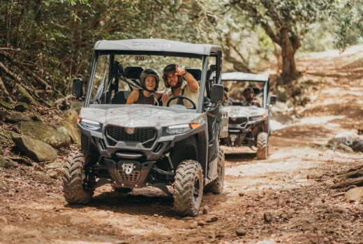 Quad biking through the rugged landscape of the Bel Ombre Nature Reserve, Mauritius